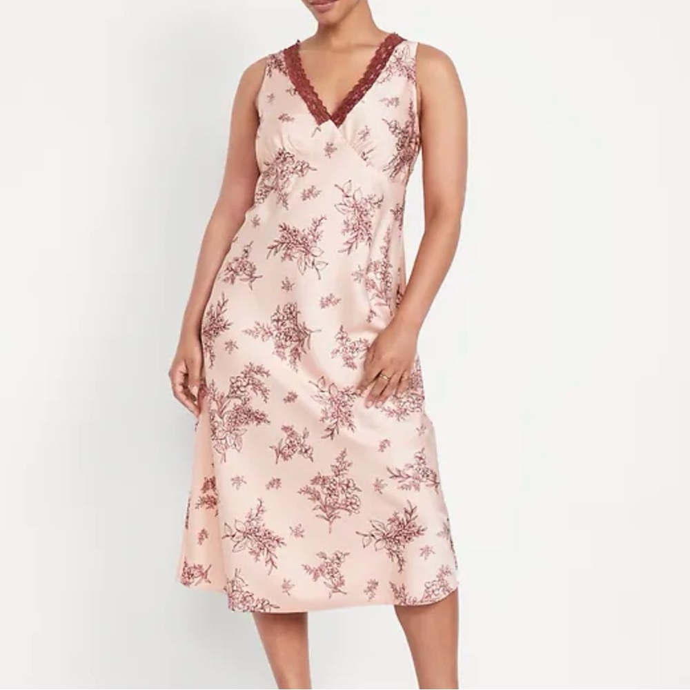Old Navy Pink Floral Lace Trim Sleeveless Midi Dress NWT V-Neck Size Medium